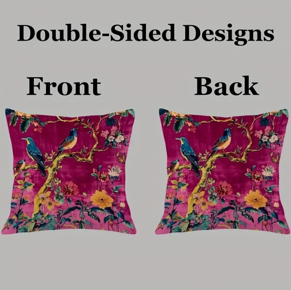🐎NEW! Vibrant Bird & Floral Chinoiserie Throw Pillow Covers 18x18 - Picture 3 of 5